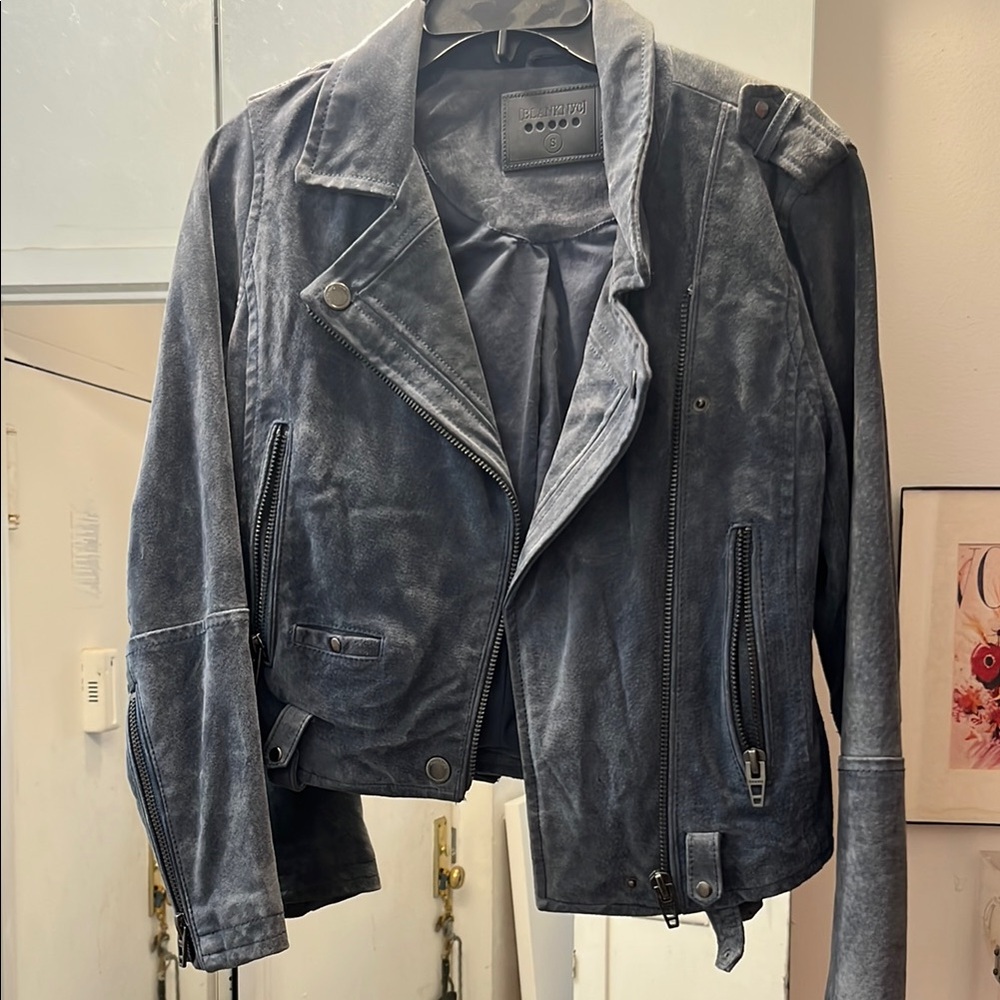 BLUE Gray Suede Moto Jacket blank NYC
